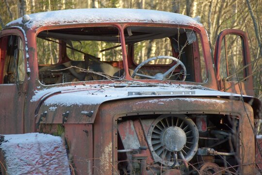 Abandoned vintage truck in forest