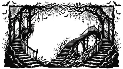 Obraz premium Halloween Corner Border Set, Spooky Skeleton Hands Vintage Vector Frame Design, Gothic Spiderweb and Bat Illustrations for Party Decor and Invitations isolated on White Background Halloween