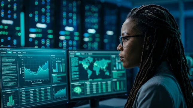 A system administrator manages databases for AI applications and data mining in a server facility.