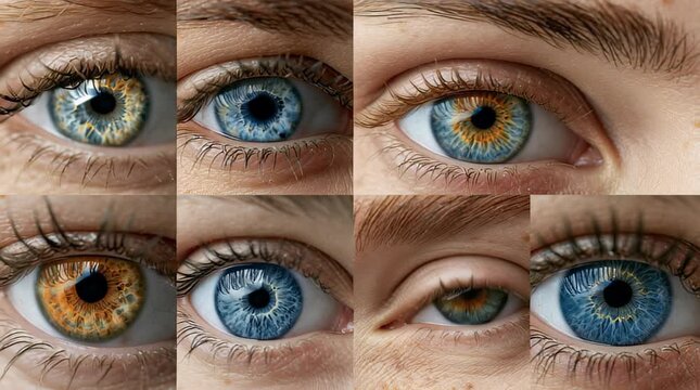 Close-up view of different human eyes showing colors and patterns in natural lighting