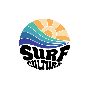 Surf Culture. Sunshine Paradise Abstract Wave Good Vibes Vintage Print Design Isolated on White Background