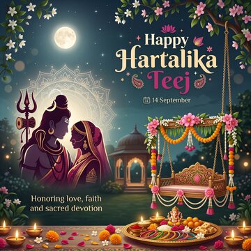 Elegant Hartalika Teej Shiva Parvati Swing Celebration Artwork