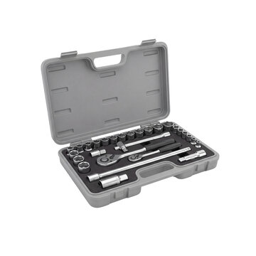 Socket wrench set in case isolated PNG cutout