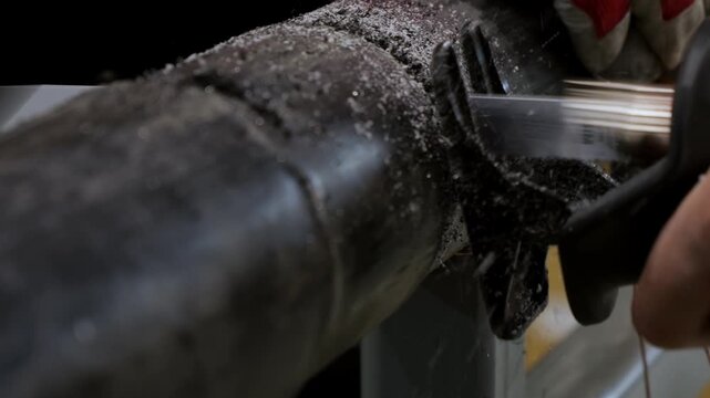 high voltage cable being sawed