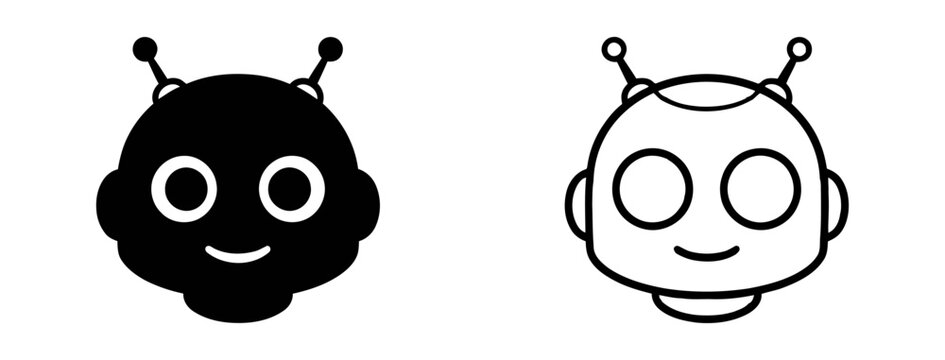 Vintage robot head illustrations a pair of black and white designs with long antennae