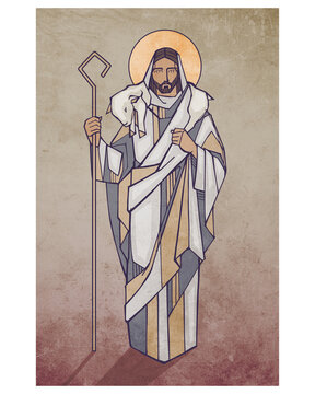 Jesus the Good Shepherd carrying lamb