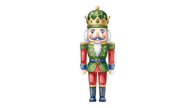 A festive Christmas nutcracker illustration in watercolor clip art style.