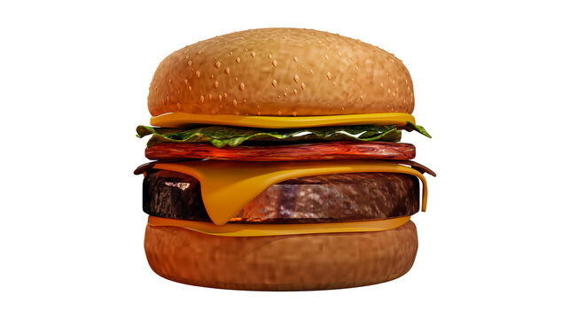 3D transparent cheeseburger icon with glossy realistic layers for fast food restaurant menu advertising delivery packaging and food design concepts