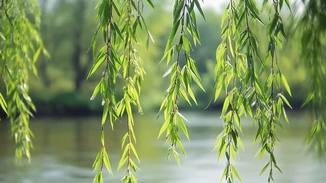 春の川辺の若葉 シームレスループ動画背景 16:9 4K