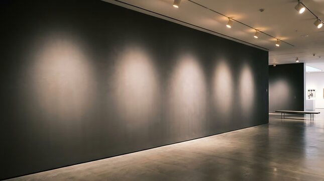 Empty Conference Room Interior with Dramatic Spotlights, Blank Walls, Polished Floor, Modern Architecture, and Spacious Exhibition Hall Design