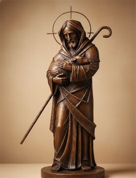Good Shepherd holding a lamb bronze statue