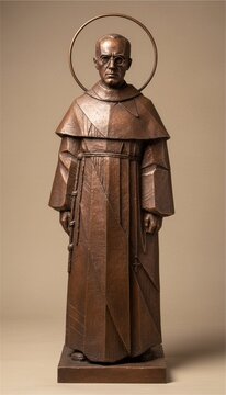 Haloed friar bronze statue
