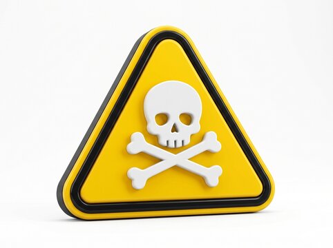 3D toxic substance warning sign with skull and crossbones icon representing hazard, poison, and chemical danger