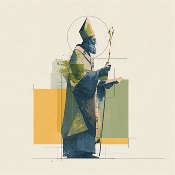 Saint Augustine reading with bishop staff