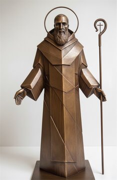 Holy bishop with crosier bronze sculpture