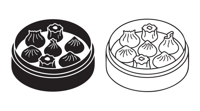 dim sum steamer baskets, vector icon illustration