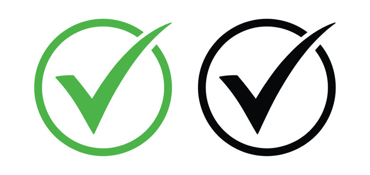 Two check mark icons one green and one black inside circles isolated on white background