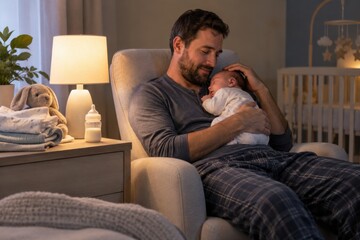 Fototapeta premium Father Newborn Night Care