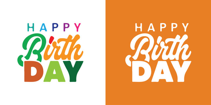 Happy Birthday typography design with colorful and white lettering on split background