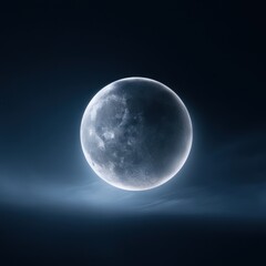 Obraz premium Detailed image of a glowing full moon surrounded by a soft misty haze in a dark, starry night sky providing a serene celestial atmosphere