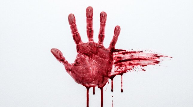 Creepy red bloody handprint smearing towards the right