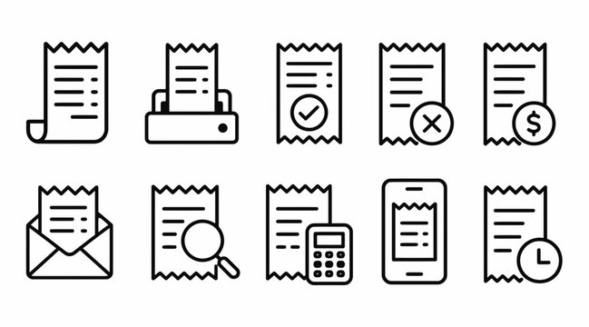 Financial billing and receipt document outline icons.