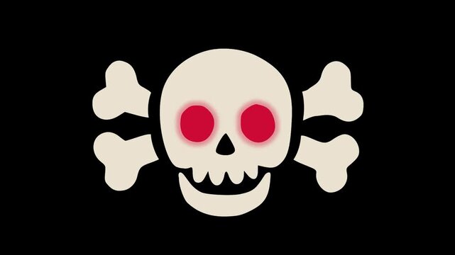 Animated Skull with red eyes and Crossbones, Transparent isolated background and alpha channel