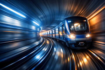 Fototapeta premium Train moving fast in tunnel