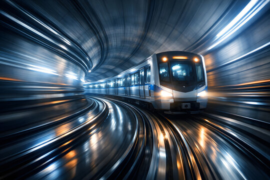 Train moving fast in tunnel