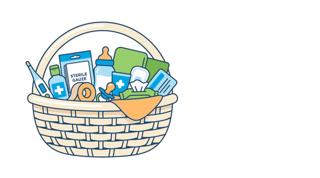 Baby Care Kit Basket Illustration - Isolated Objects