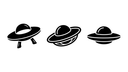 Ufo with flying saucers, isolated on background, representing space, aliens, science fiction concepts in simple style © vactor_art