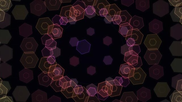 Colorful hexagon shapes in circle.