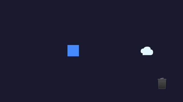 User Interface Animation of Selecting and Dragging Geometric Shapes into Trash Bin for Deletion