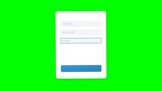Animated Online Registration Login Form Submission with Success Checkmark on Green Screen Background