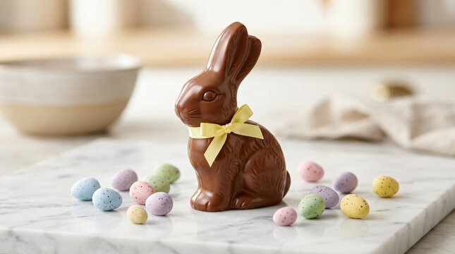 Gourmet Milk Chocolate Easter Bunny with Ribbon and Candy Eggs
