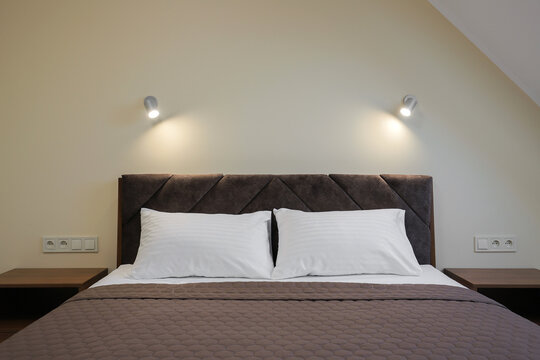 Bed pillows apartment bedroom interior