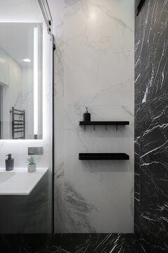 Marble bathroom apartment interior shelves