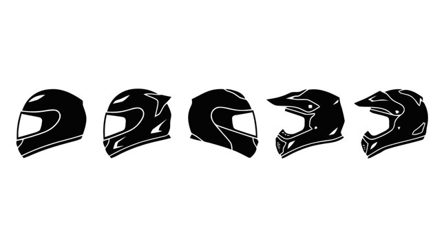 Vector illustration of set of motorcycle helmets on a transparent background