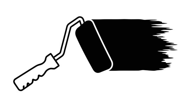 Vector illustration of icon of a paint roller applying a stroke of paint on a transparent background