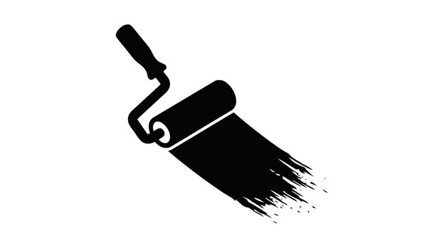 Vector illustration of paint roller icon with paint stroke on a transparent background