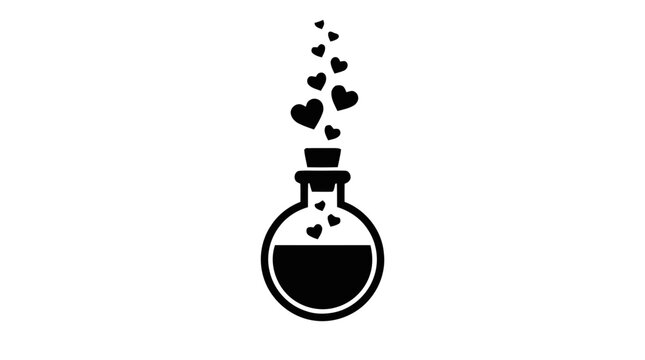 Vector illustration of love potion bottle with floating hearts on a transparent background