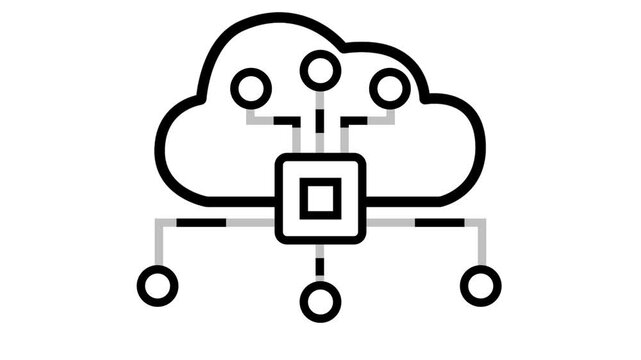 Cloud computing icon with microchip processor and nodes on light background for network data concept.
