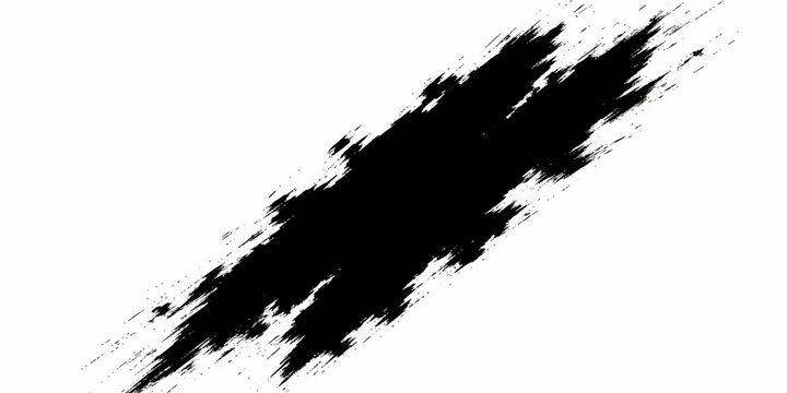 Bold black ink brush stroke diagonal splash on a clean white background with dynamic heavy brush stroke cutting diagonally across a stark white canvas paint ink splatter texture