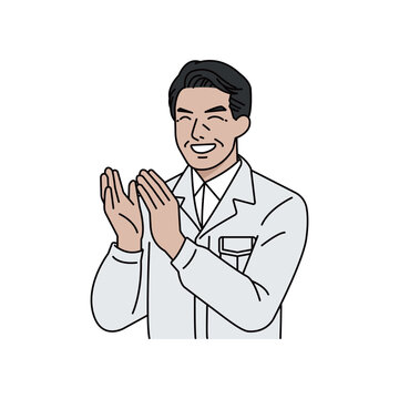 Male supervisor in white work uniform clapping hands 