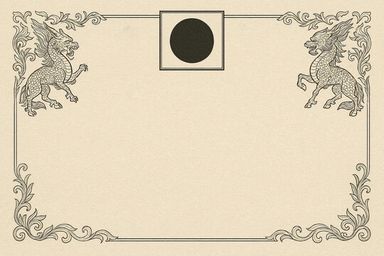 Certificate dan grade diplom karate. Old vintage diplom paper, with frame texture background art design.