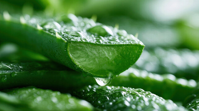 Fresh Aloe Vera Leaf with Dewy Gel, Vibrant Green Spikes, and Dripping Liquid - Ideal for Wellness and Beauty Designs