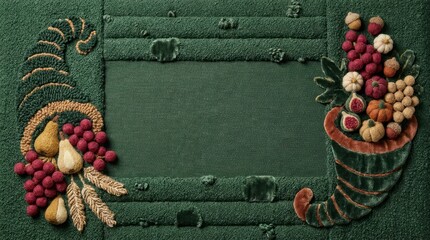 Obraz premium Tufted Fabric Cornucopia Border Thanksgiving Autumn Background with Copy Space for Hospitality Menu Design