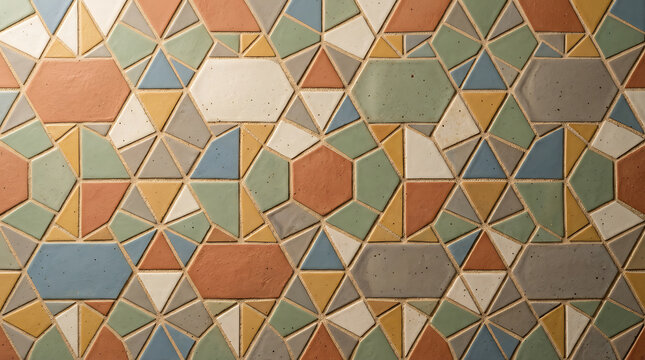 Geometric ceramic tile pattern in muted earth tones for stylish modern interior surfaces.