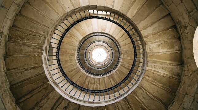 Top view of a circular staircase in a modern building