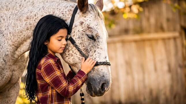 Young girl sharing a tender moment of connection with her horse